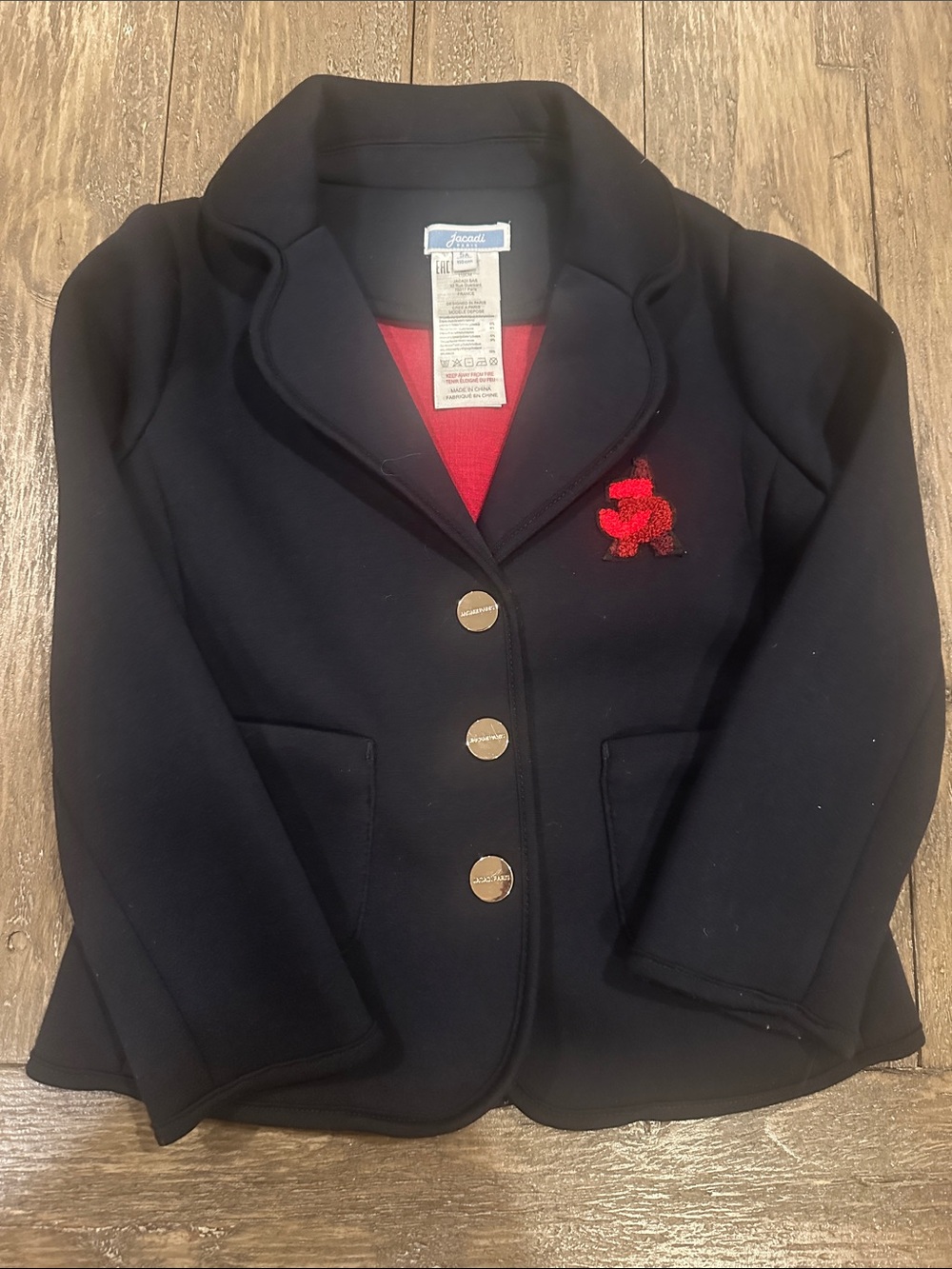 authentic Jacadi Paris kids blazer, gold buttons and embroidered logo size 5